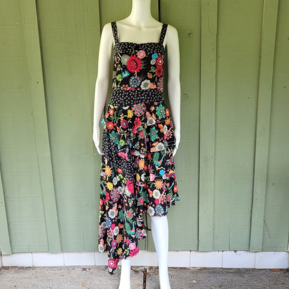 NICOLE MILLER Collection Silk Floral Asymmetrical Hem Dress 6
